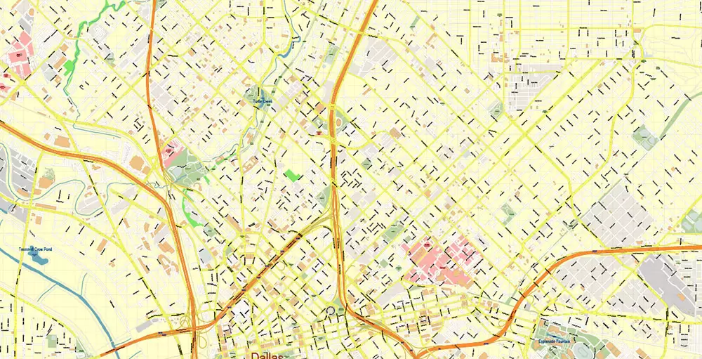 Dallas Texas US PDF Vector Map Metro Area Accurate High Detailed City Plan editable Adobe PDF Street Map in layers