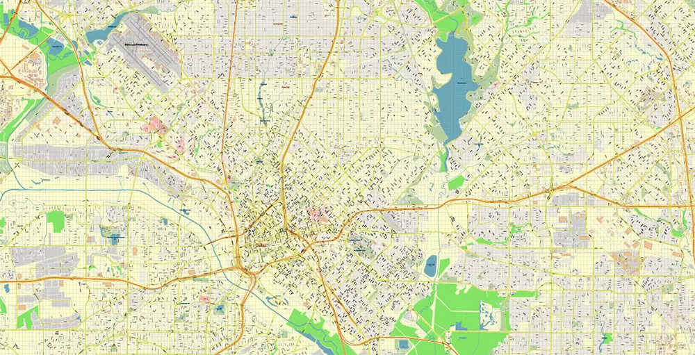 Dallas Texas US PDF Vector Map Metro Area Accurate High Detailed City Plan editable Adobe PDF Street Map in layers