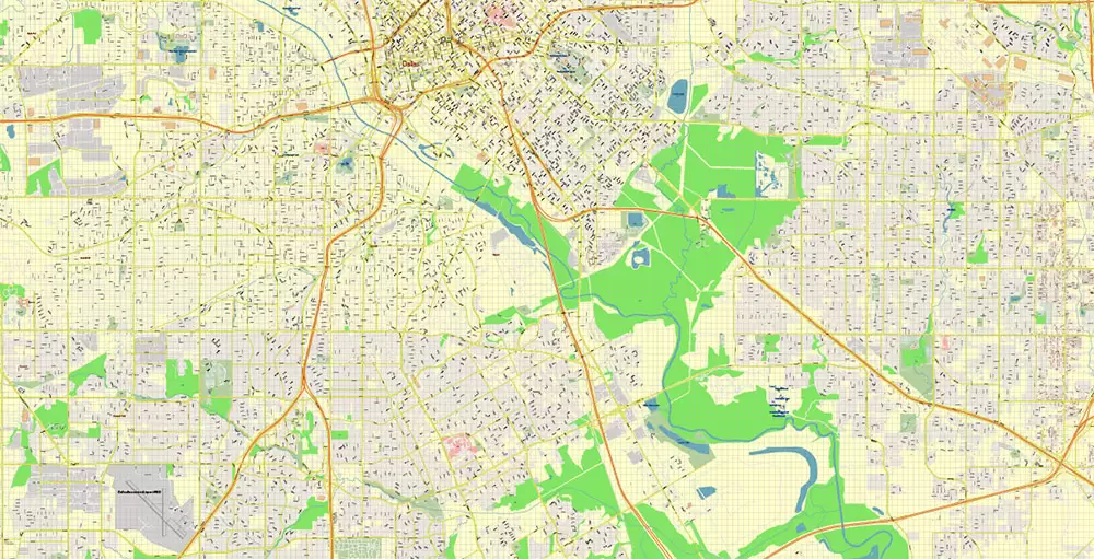 Dallas Texas US PDF Vector Map Metro Area Accurate High Detailed City Plan editable Adobe PDF Street Map in layers