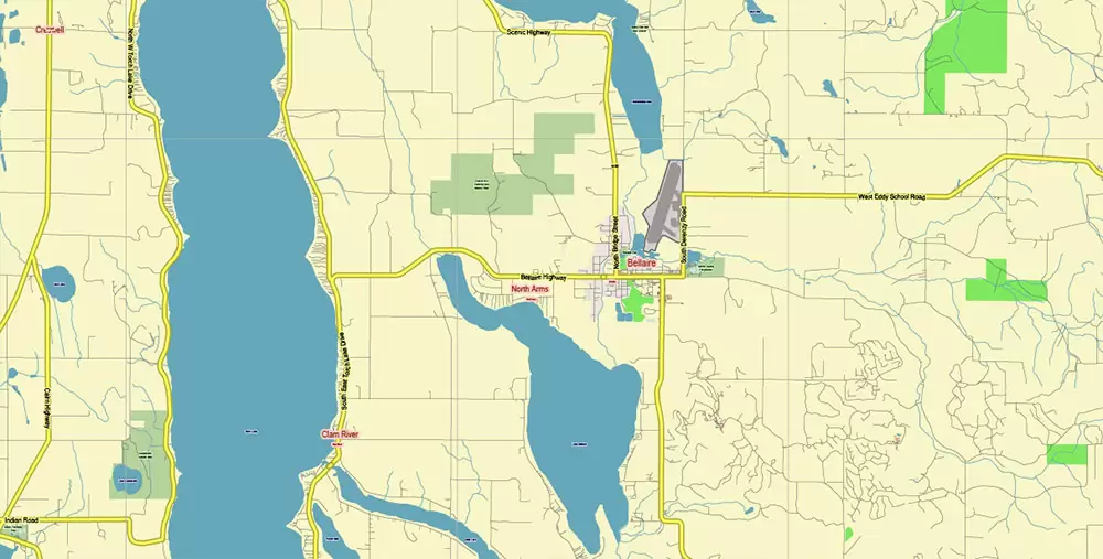Leelanau County Michigan US PDF Vector Map: Exact Low Detailed (for small print size) County Plan editable Adobe PDF Street Map in layers