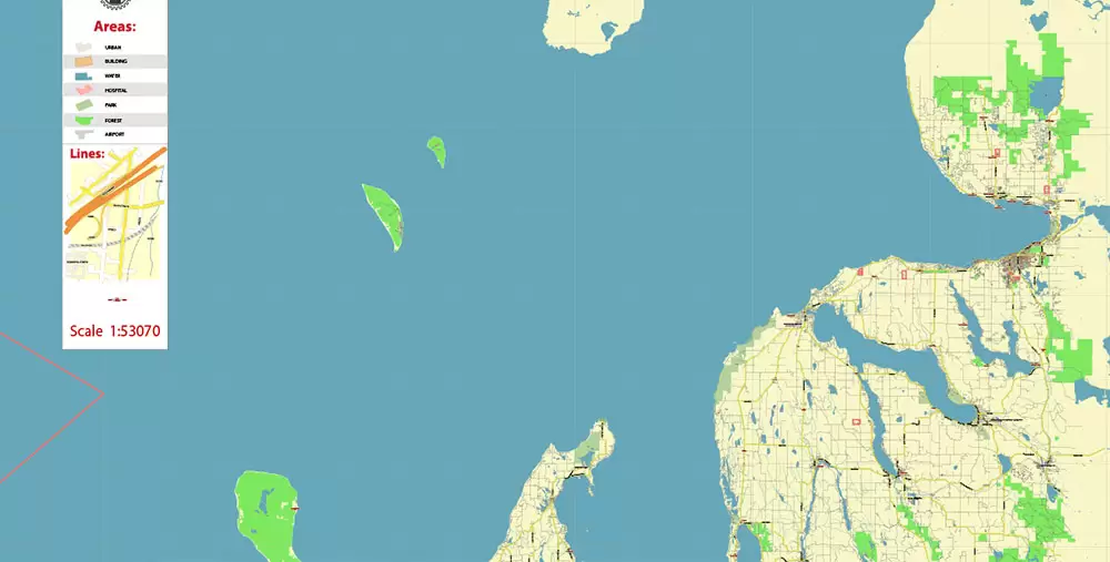 Leelanau County Michigan US PDF Vector Map: Exact Low Detailed (for small print size) County Plan editable Adobe PDF Street Map in layers