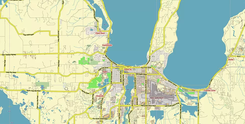 Leelanau County Michigan US PDF Vector Map: Exact Low Detailed (for small print size) County Plan editable Adobe PDF Street Map in layers