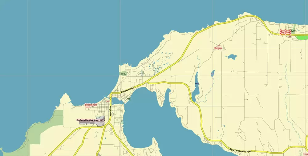 Leelanau County Michigan US PDF Vector Map: Exact Low Detailed (for small print size) County Plan editable Adobe PDF Street Map in layers