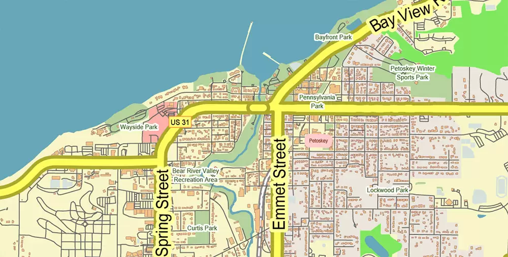 Leelanau County Michigan US PDF Vector Map: Exact Low Detailed (for small print size) County Plan editable Adobe PDF Street Map in layers