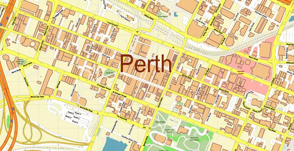 Perth Metro Area Australia PDF Vector Map: Accurate High Detailed City Plan editable Adobe PDF Street Map in layers