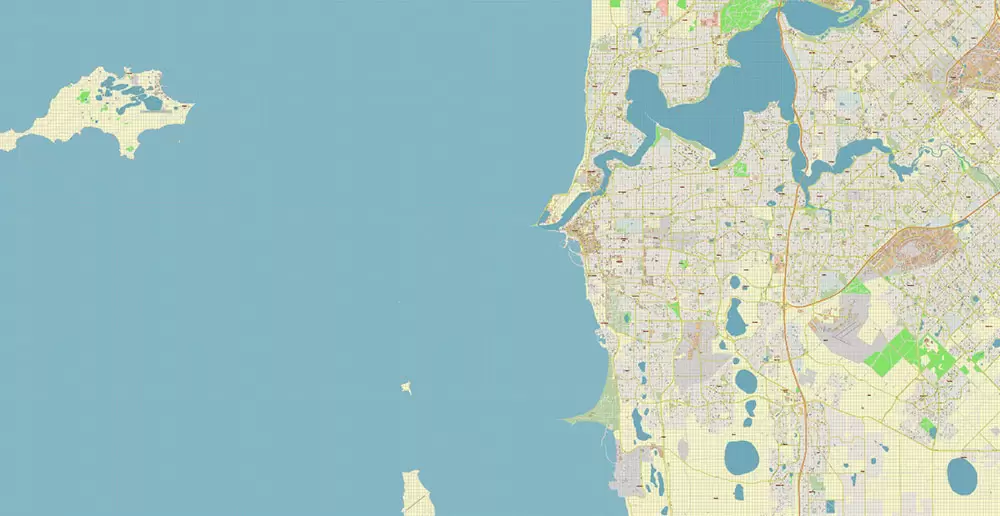 Perth Metro Area Australia PDF Vector Map: Accurate High Detailed City Plan editable Adobe PDF Street Map in layers