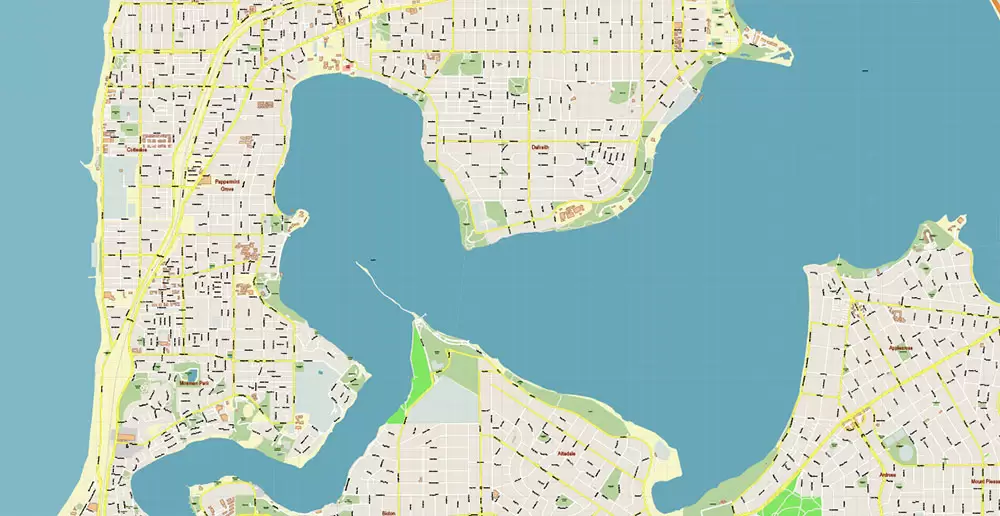 Perth Metro Area Australia PDF Vector Map: Accurate High Detailed City Plan editable Adobe PDF Street Map in layers