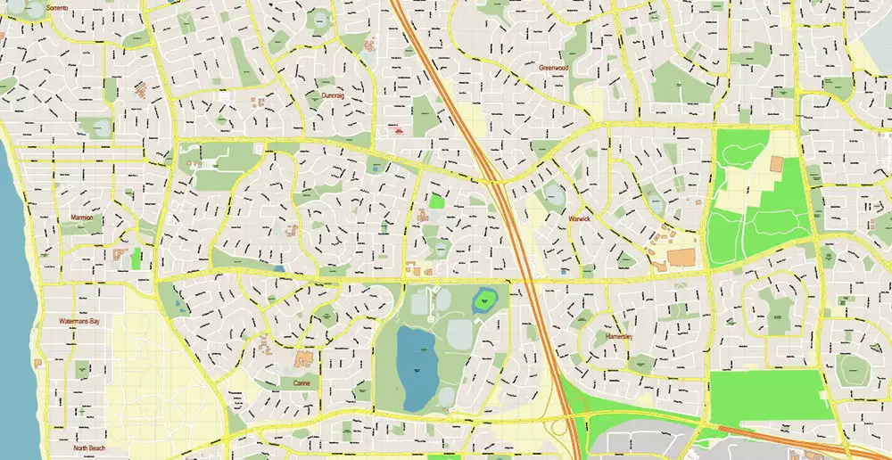 Perth Metro Area Australia PDF Vector Map: Accurate High Detailed City Plan editable Adobe PDF Street Map in layers