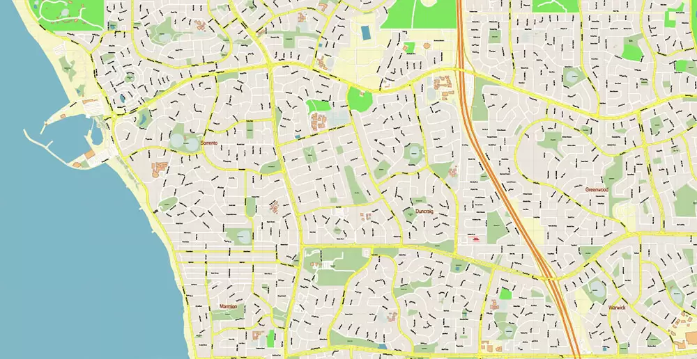 Perth Metro Area Australia PDF Vector Map: Accurate High Detailed City Plan editable Adobe PDF Street Map in layers