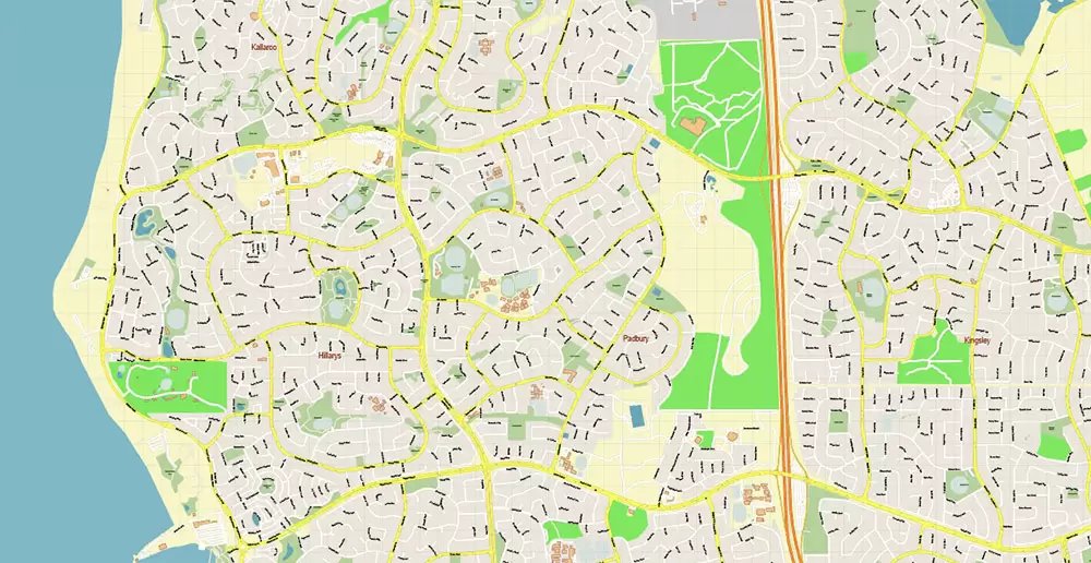 Perth Metro Area Australia PDF Vector Map: Accurate High Detailed City Plan editable Adobe PDF Street Map in layers