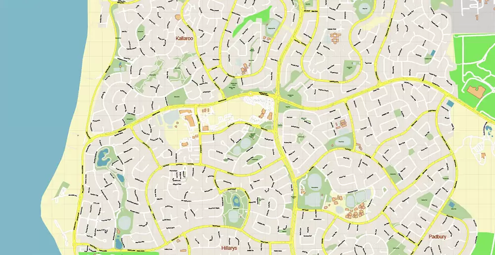 Perth Metro Area Australia PDF Vector Map: Accurate High Detailed City Plan editable Adobe PDF Street Map in layers