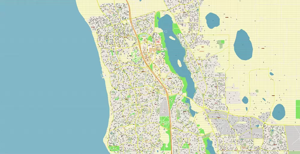 Perth Metro Area Australia PDF Vector Map: Accurate High Detailed City Plan editable Adobe PDF Street Map in layers