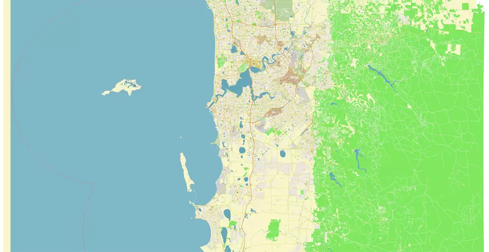 Perth Metro Area Australia PDF Vector Map: Accurate High Detailed City Plan editable Adobe PDF Street Map in layers