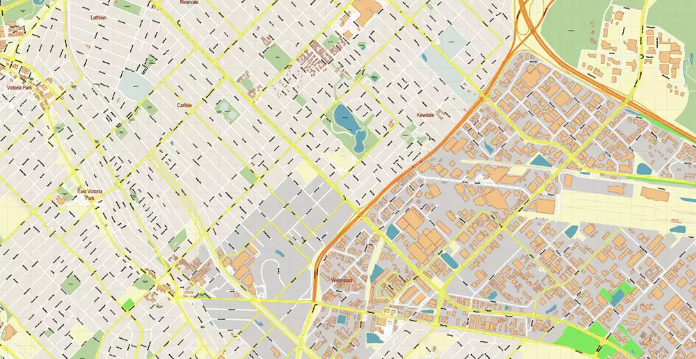 Perth Metro Area Australia PDF Vector Map: Accurate High Detailed City Plan editable Adobe PDF Street Map in layers