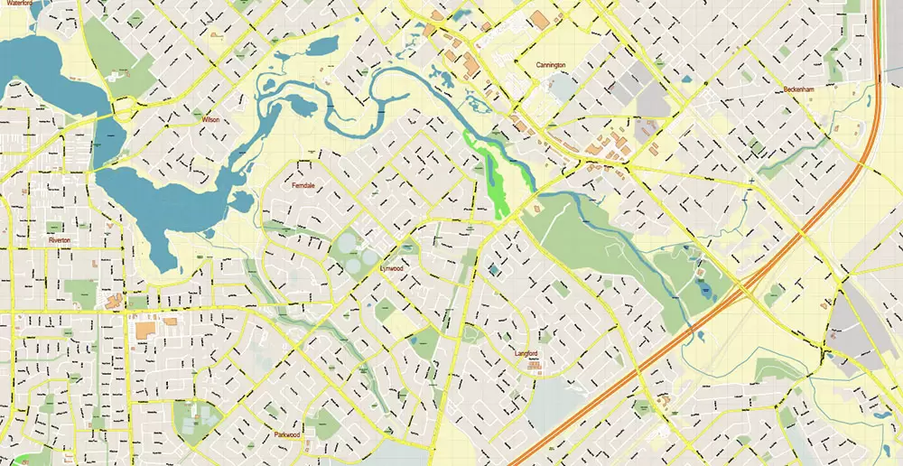 Perth Metro Area Australia PDF Vector Map: Accurate High Detailed City Plan editable Adobe PDF Street Map in layers