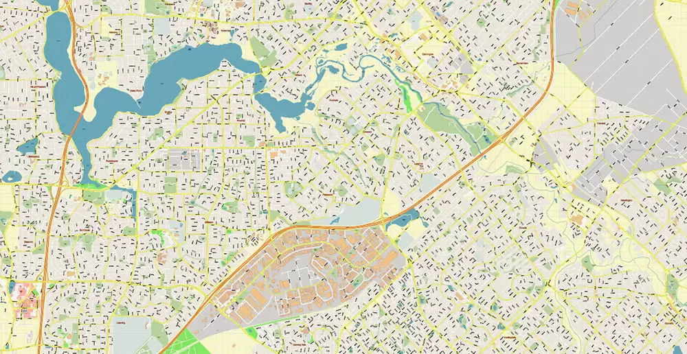 Perth Metro Area Australia PDF Vector Map: Accurate High Detailed City Plan editable Adobe PDF Street Map in layers