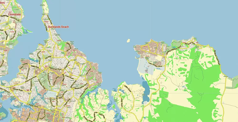 Auckland New Zealand Map Vector Exact Low Detailed City Plan editable Adobe Illustrator Street Map in layers