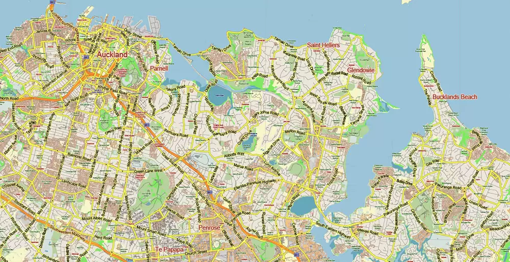 Auckland New Zealand Map Vector Exact Low Detailed City Plan editable Adobe Illustrator Street Map in layers