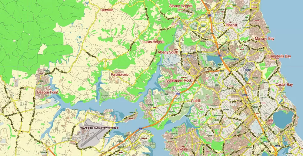 Auckland New Zealand Map Vector Exact Low Detailed City Plan editable Adobe Illustrator Street Map in layers