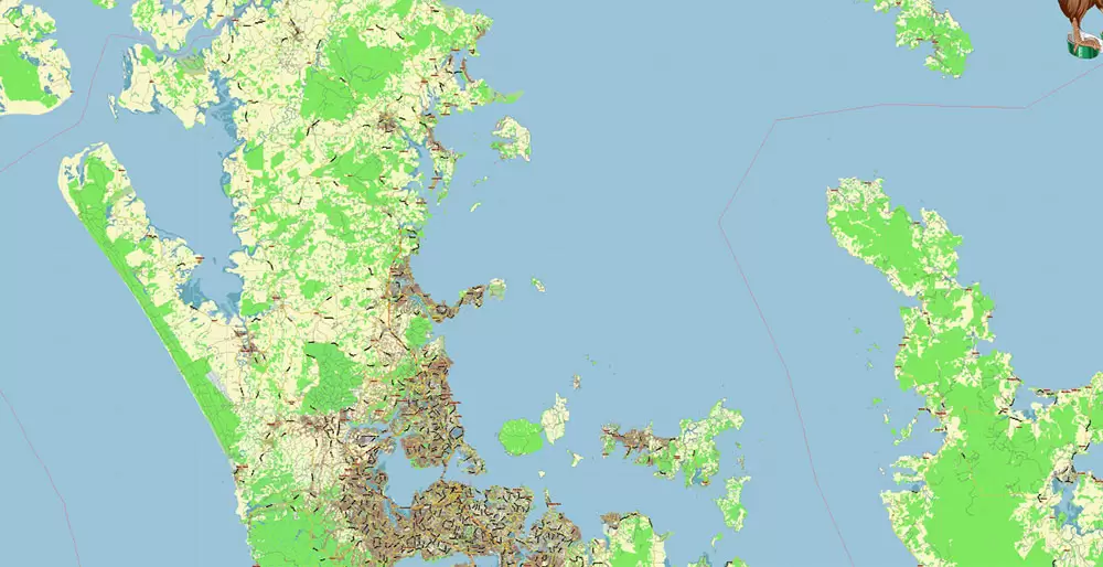 Auckland New Zealand Map Vector Exact Low Detailed City Plan editable Adobe Illustrator Street Map in layers