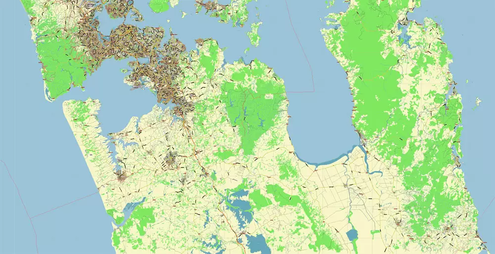 Auckland New Zealand Map Vector Exact Low Detailed City Plan editable Adobe Illustrator Street Map in layers
