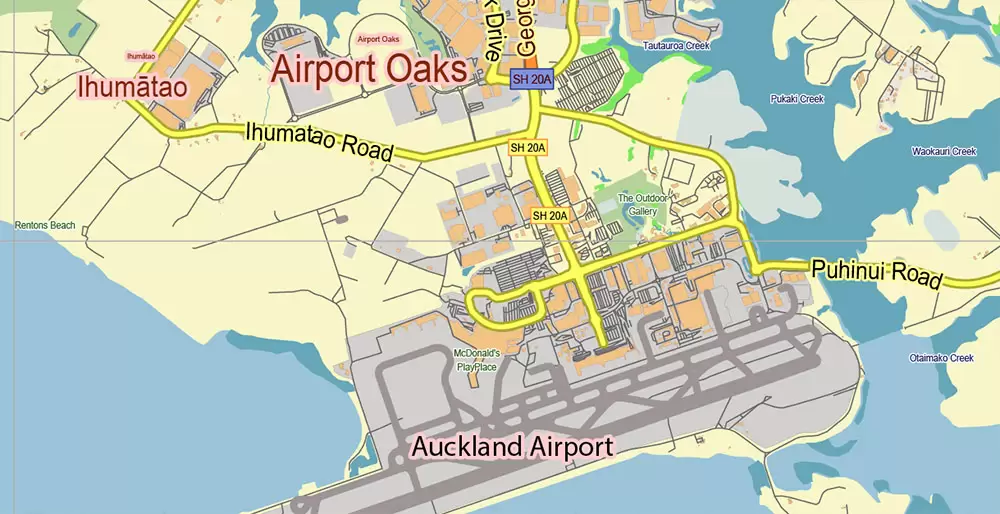 Auckland New Zealand Map Vector Exact Low Detailed City Plan editable Adobe Illustrator Street Map in layers