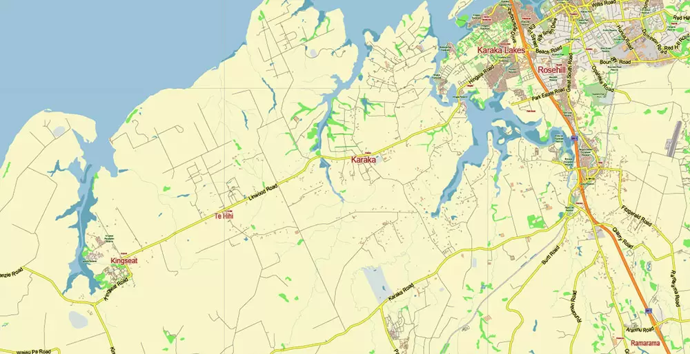 Auckland New Zealand Map Vector Exact Low Detailed City Plan editable Adobe Illustrator Street Map in layers