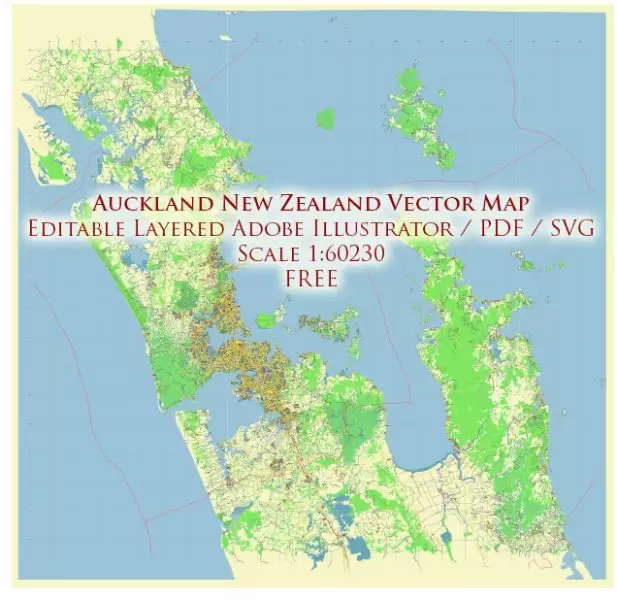 Auckland New Zealand Vector Map Free Editable Layered Adobe Illustrator + PDF + SVG