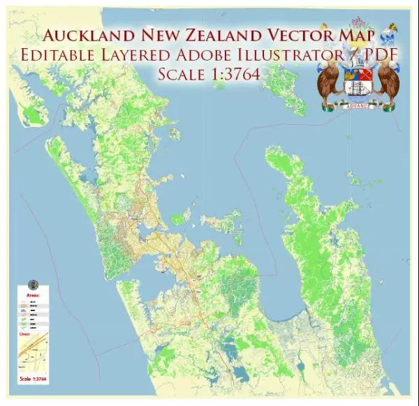 Auckland New Zealand Map Vector Exact High Detailed City Plan editable Adobe Illustrator Street Map in layers