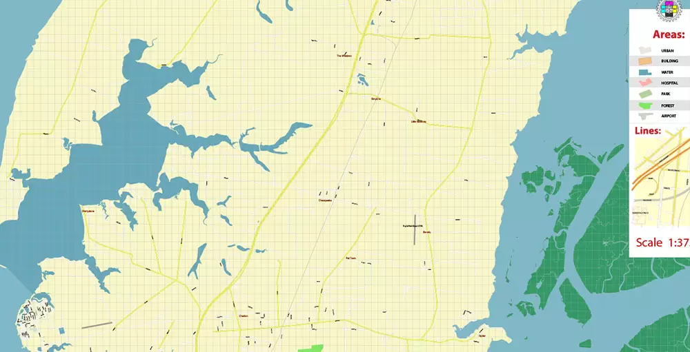 Cape Charles Virginia US PDF Vector Map Exact High Detailed City Plan editable Adobe PDF Street Map in layers