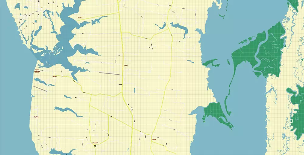 Cape Charles Virginia US PDF Vector Map Exact High Detailed City Plan editable Adobe PDF Street Map in layers