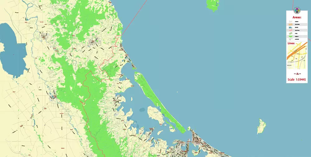 Tauranga New Zealand Map Vector City Plan Low Detailed (for small print size) Street Map editable Adobe Illustrator in layers