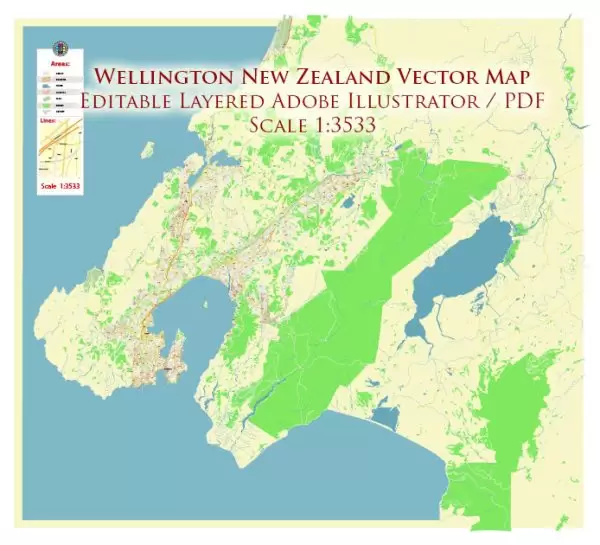 Wellington New Zealand Map Vector Exact High Detailed City Plan editable Adobe Illustrator Street Map in layers