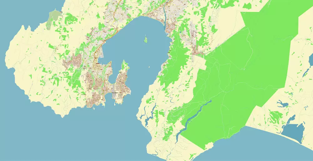 Wellington New Zealand PDF Vector Map: Exact High Detailed City Plan editable Adobe PDF Street Map in layers
