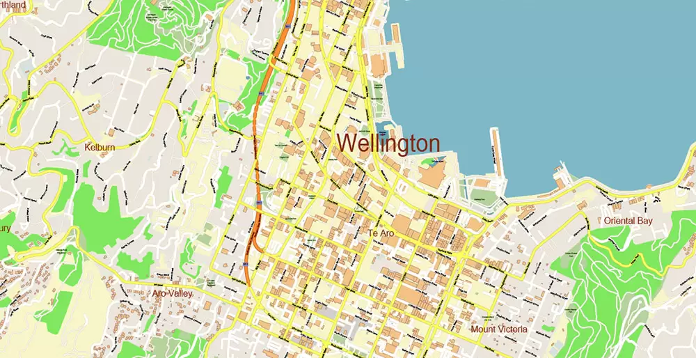 Wellington New Zealand PDF Vector Map: Exact High Detailed City Plan editable Adobe PDF Street Map in layers