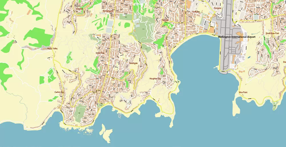 Wellington New Zealand PDF Vector Map: Exact High Detailed City Plan editable Adobe PDF Street Map in layers