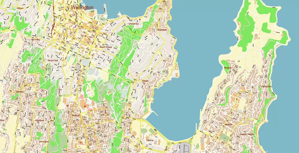Wellington New Zealand PDF Vector Map: Exact High Detailed City Plan editable Adobe PDF Street Map in layers