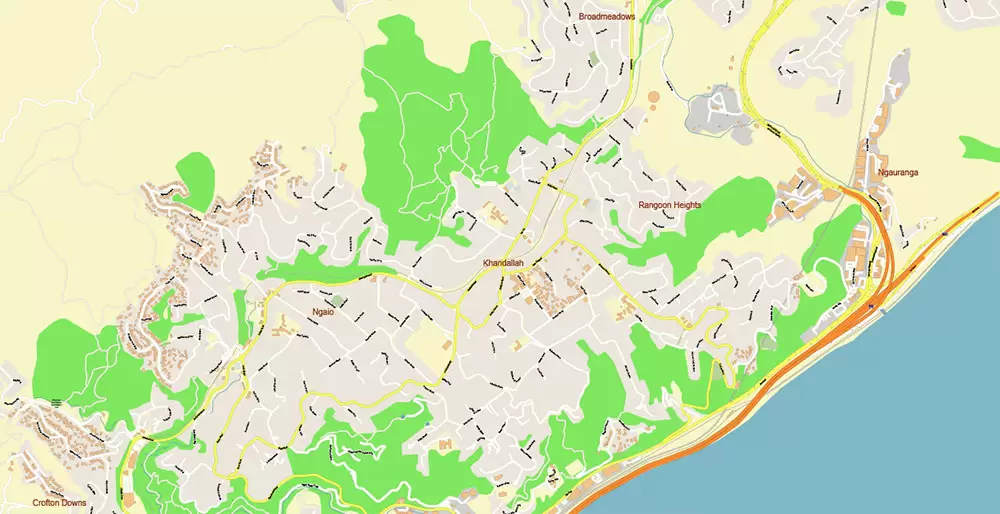 Wellington New Zealand PDF Vector Map: Exact High Detailed City Plan editable Adobe PDF Street Map in layers