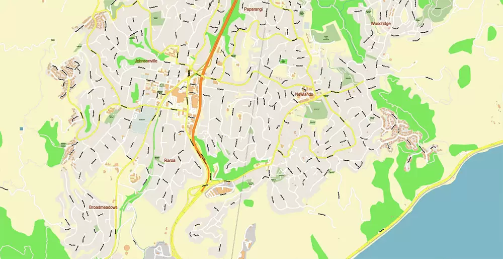 Wellington New Zealand PDF Vector Map: Exact High Detailed City Plan editable Adobe PDF Street Map in layers