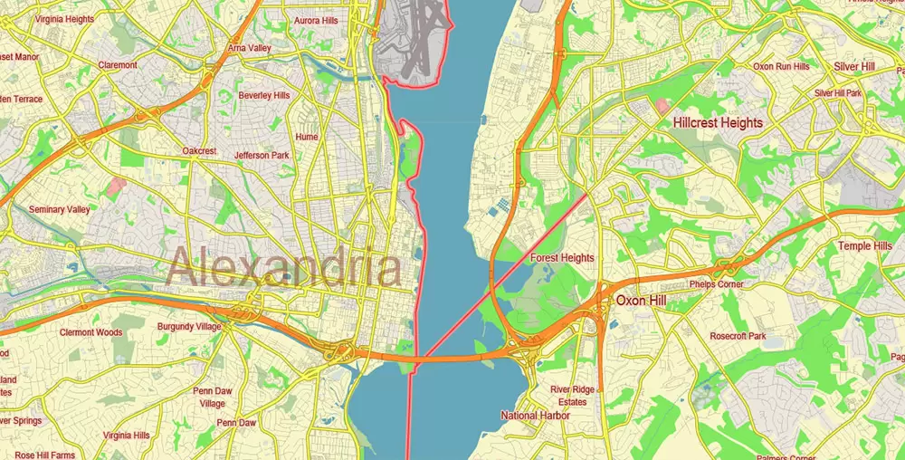 Washington DC + Alexandria VA Vector Map Free Editable Layered Adobe Illustrator + PDF + SVG