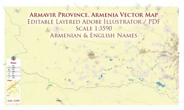 Armavir Province Armenia Map Vector Exact High Detailed City Plan editable Adobe Illustrator Street Map in layers