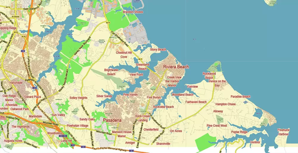 Baltimore Metro Area Maryland US PDF Vector Map: City Plan Low Detailed (for small print size) Street Map editable Adobe PDF in layers