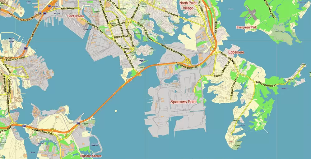 Baltimore Metro Area Maryland US PDF Vector Map: City Plan Low Detailed (for small print size) Street Map editable Adobe PDF in layers