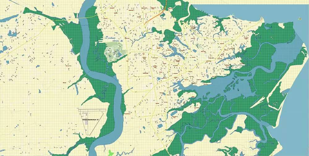 Folly Beach South Carolina US Map Vector Exact High Detailed City Plan editable Adobe Illustrator Street Map in layers