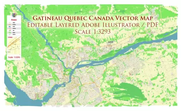 Gatineau Quebec Canada Map Vector Exact High Detailed City Plan editable Adobe Illustrator Street Map in layers