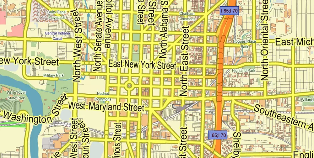 Indianapolis Indiana US PDF Vector Map City Plan Low Detailed (for small print size) Street Map editable Adobe PDF in layers