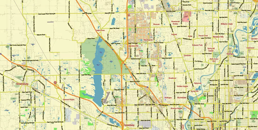 Indianapolis Indiana US PDF Vector Map City Plan Low Detailed (for small print size) Street Map editable Adobe PDF in layers