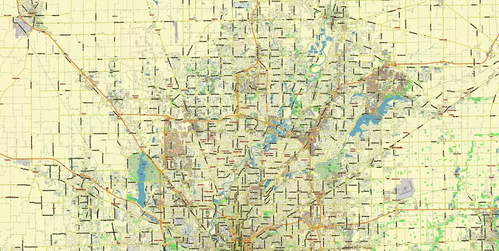 Indianapolis Indiana US PDF Vector Map City Plan Low Detailed (for small print size) Street Map editable Adobe PDF in layers
