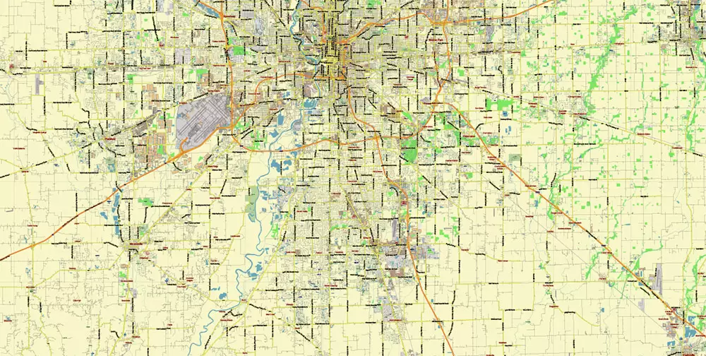 Indianapolis Indiana US PDF Vector Map City Plan Low Detailed (for small print size) Street Map editable Adobe PDF in layers