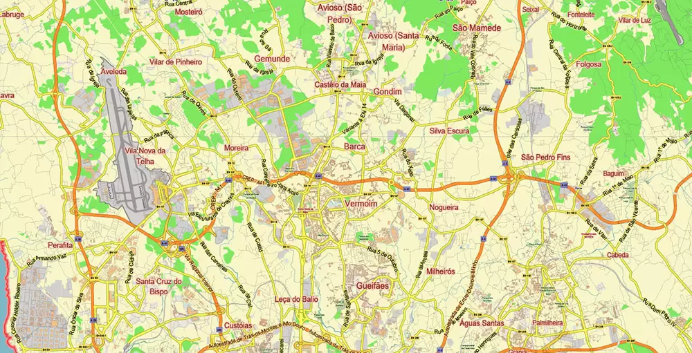 Porto Portugal Map Vector City Plan Low Detailed (for small print size) Street Map editable Adobe Illustrator in layers